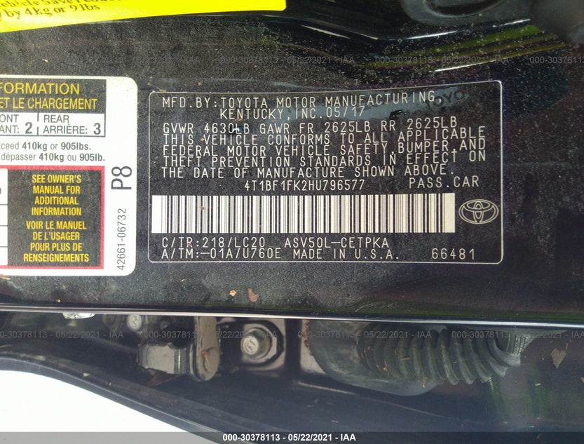 4T1BF1FK2HU796577