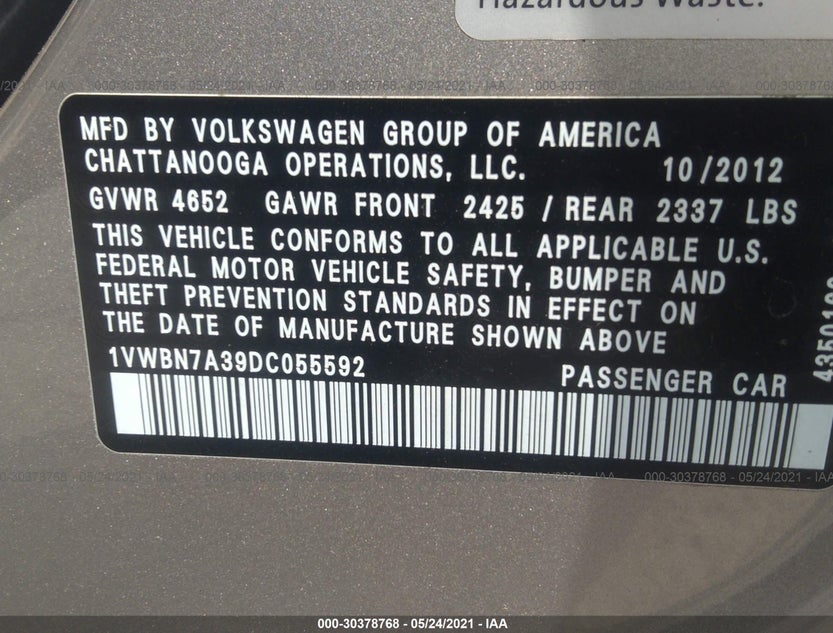 1VWBN7A39DC055592