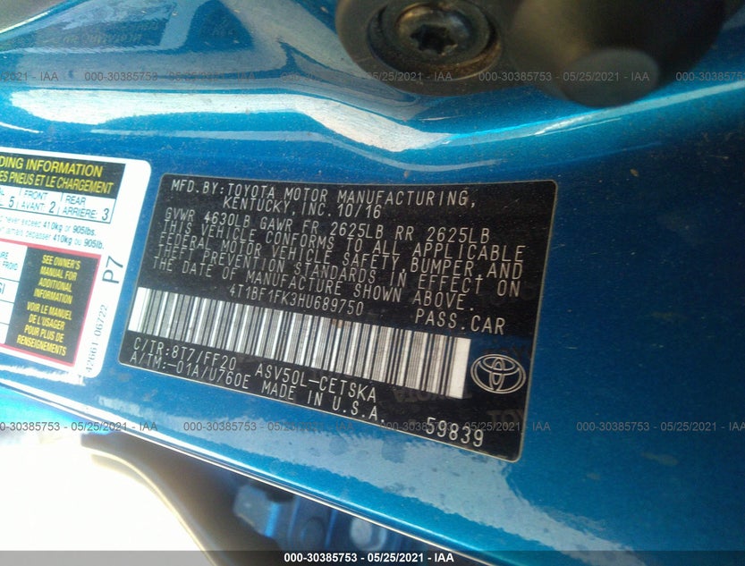 4T1BF1FK3HU689750