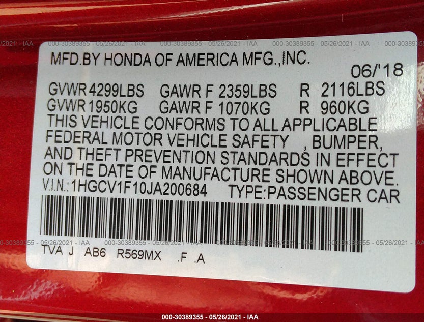 1HGCV1F10JA200684
