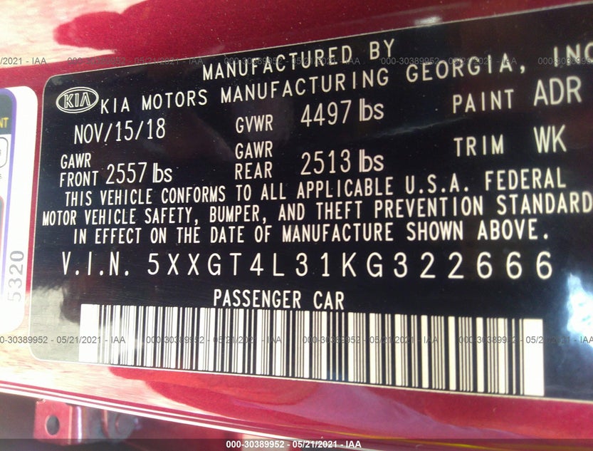 5XXGT4L31KG322666