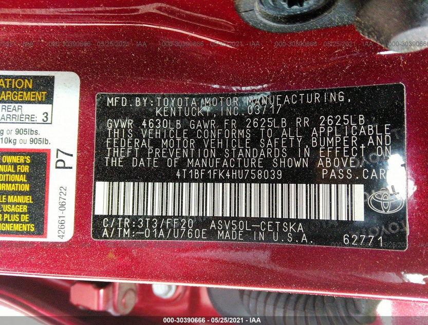 4T1BF1FK4HU758039