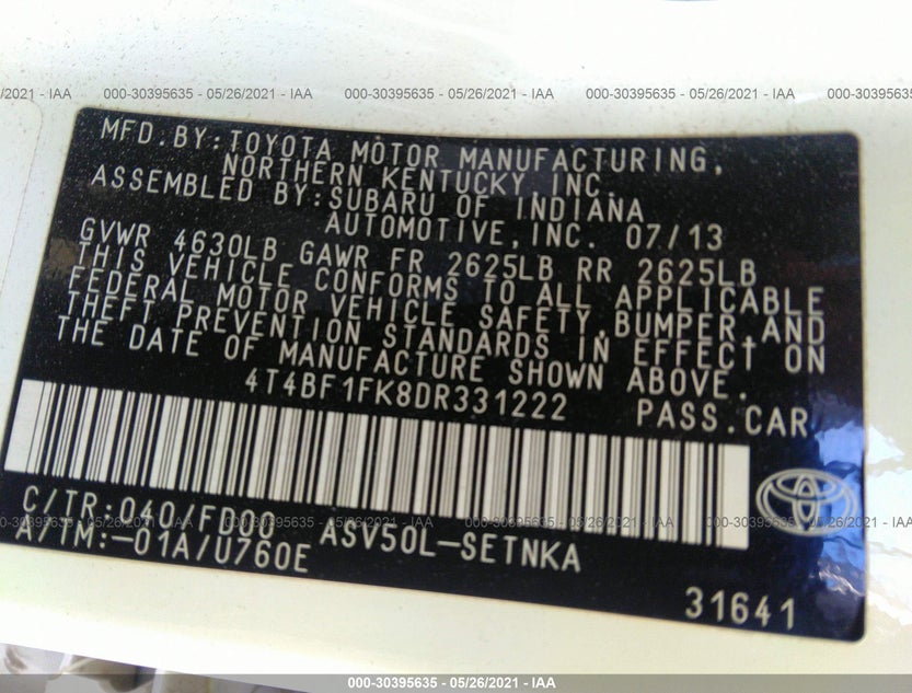 4T4BF1FK8DR331222