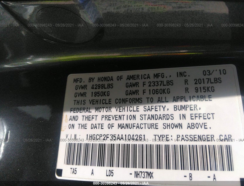 1HGCP2F35AA104261