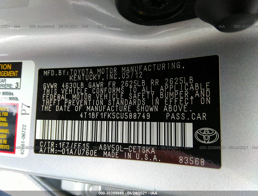 4T1BF1FK5CU588749