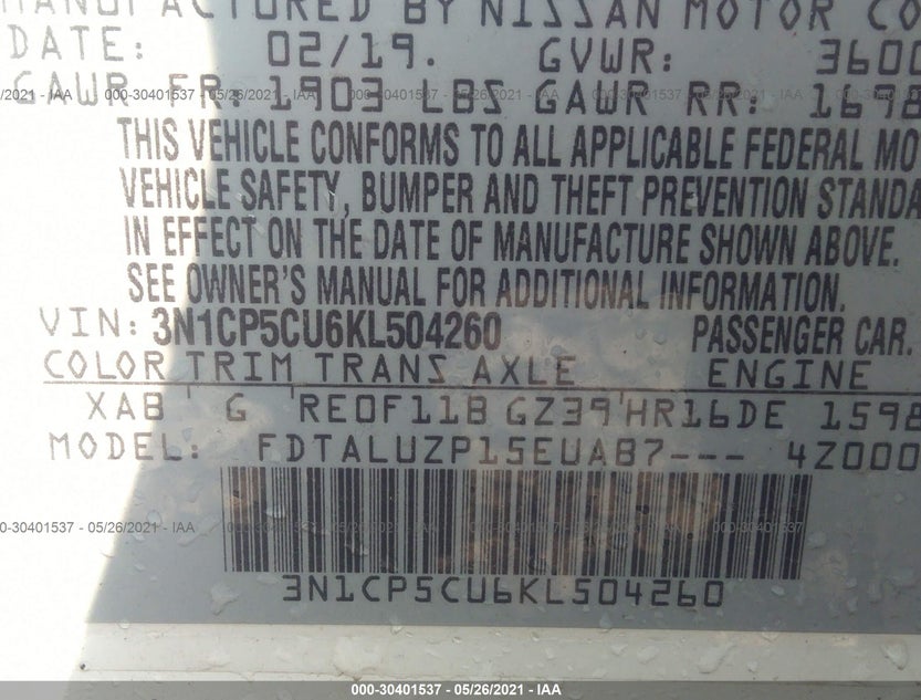3N1CP5CU6KL504260