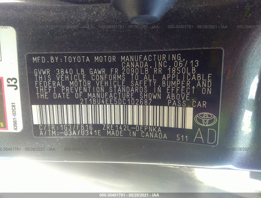 2T1BU4EE5DC102687