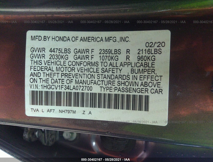 1HGCV1F34LA072700