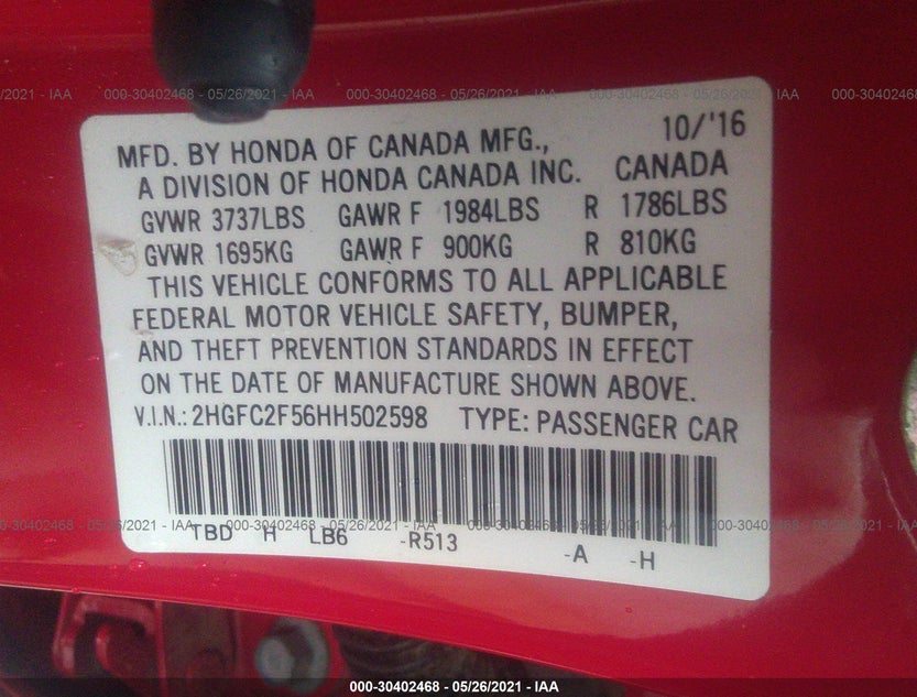 2HGFC2F56HH502598