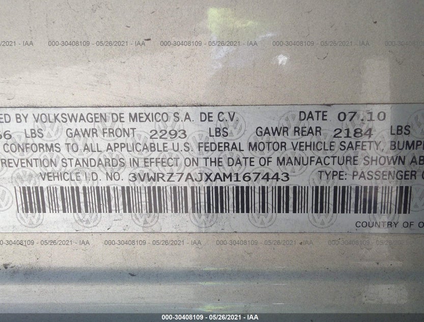 3VWRZ7AJXAM167443