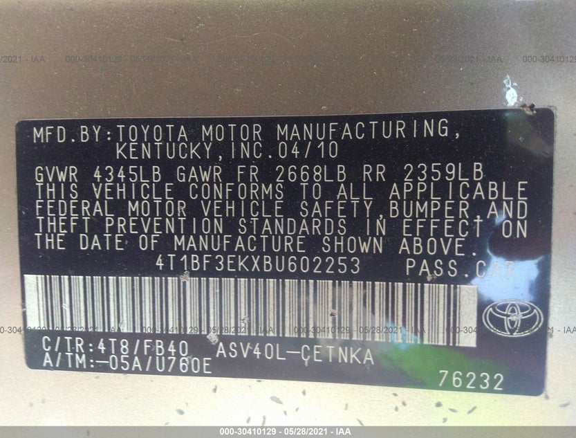 4T1BF3EKXBU602253
