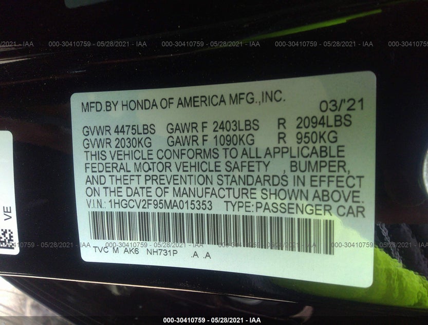 1HGCV2F95MA015353