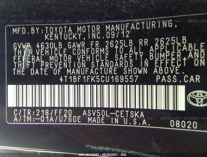 4T1BF1FK5CU169557
