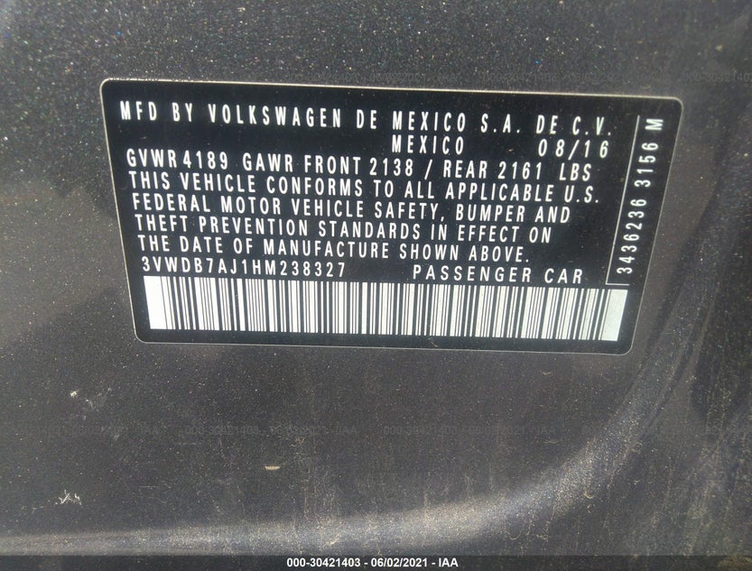3VWDB7AJ1HM238327