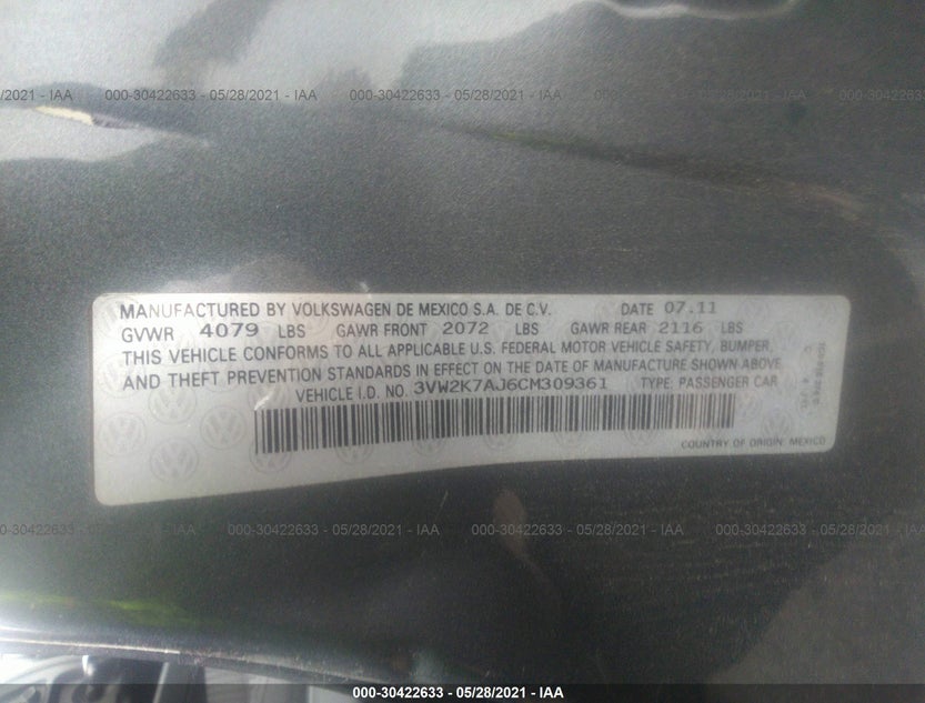3VW2K7AJ6CM309361