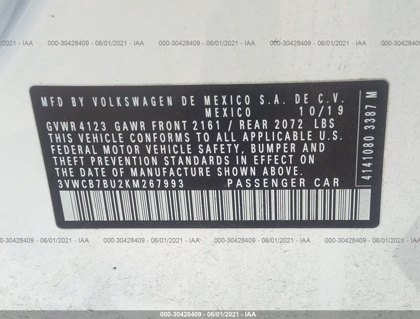 3VWCB7BU2KM267993