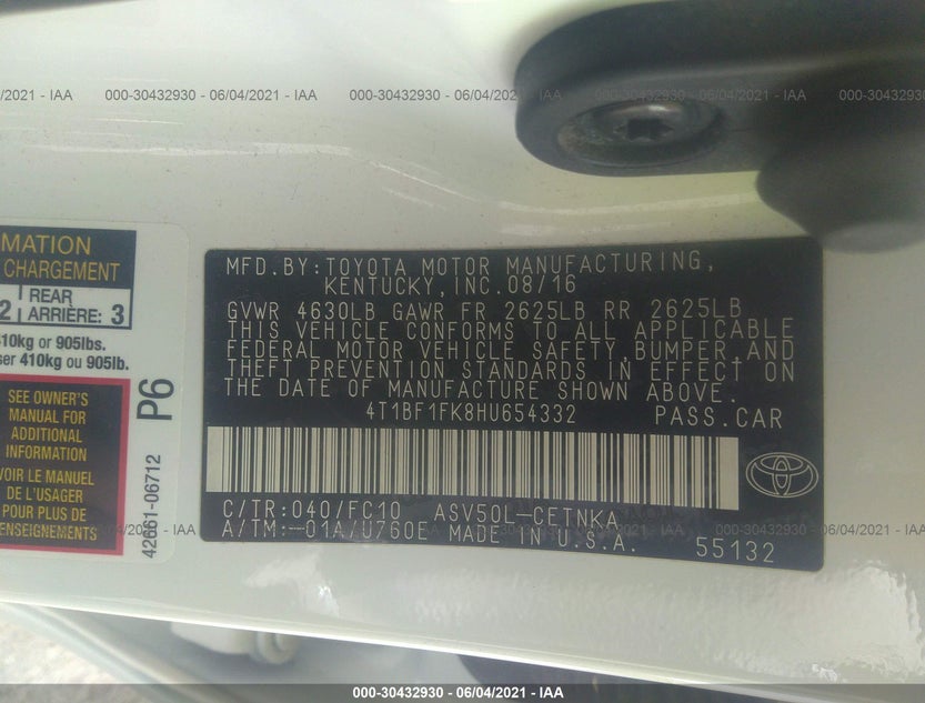 4T1BF1FK8HU654332