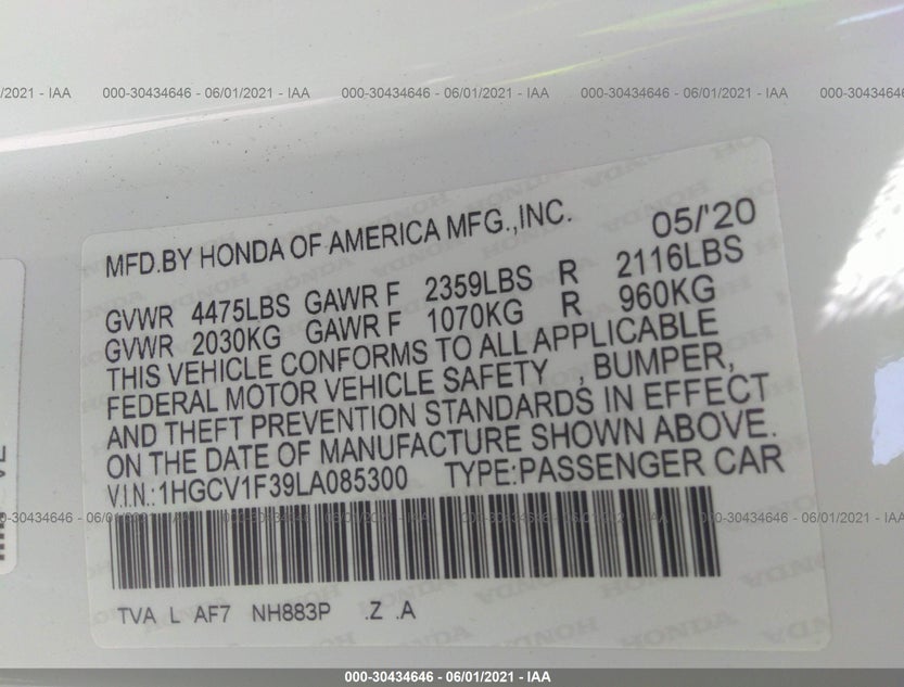 1HGCV1F39LA085300
