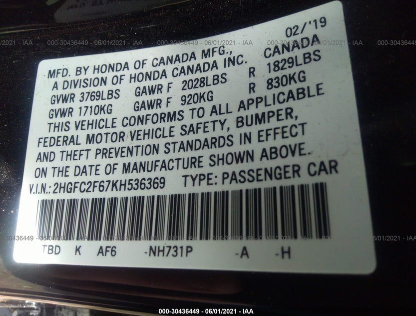 2HGFC2F67KH536369