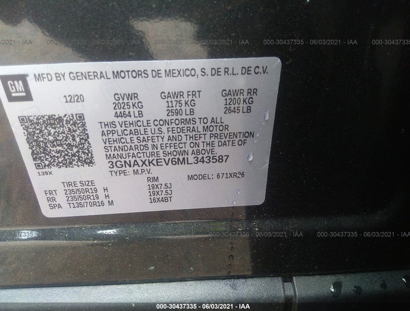 3GNAXKEV6ML343587