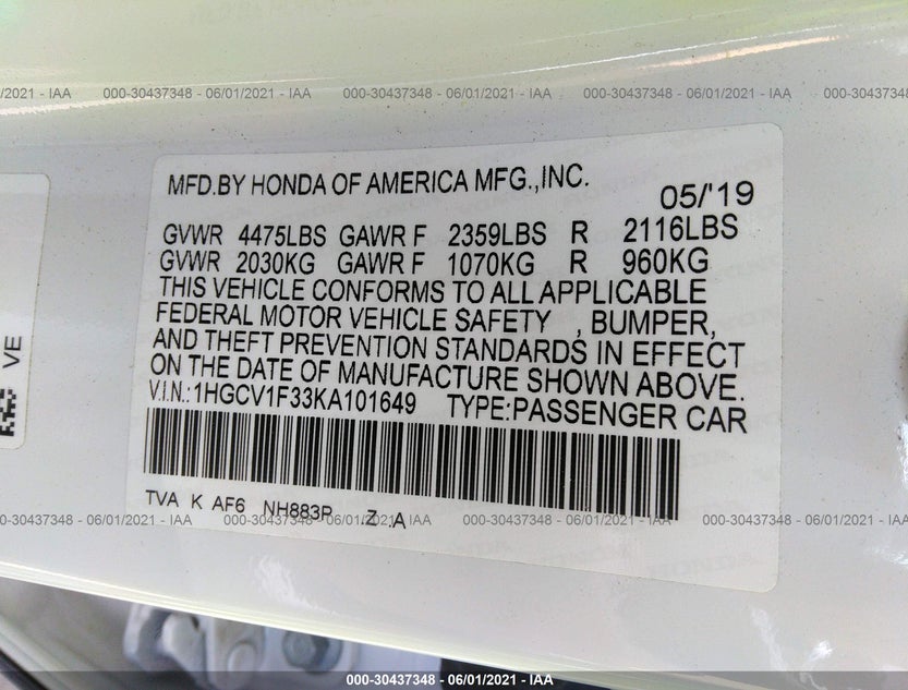 1HGCV1F33KA101649