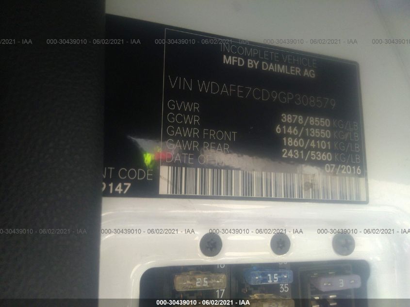 2016 Mercedes-Benz Sprinter 2500 Normal Roof VIN: WDAFE7CD9GP308579 Lot: 30439010