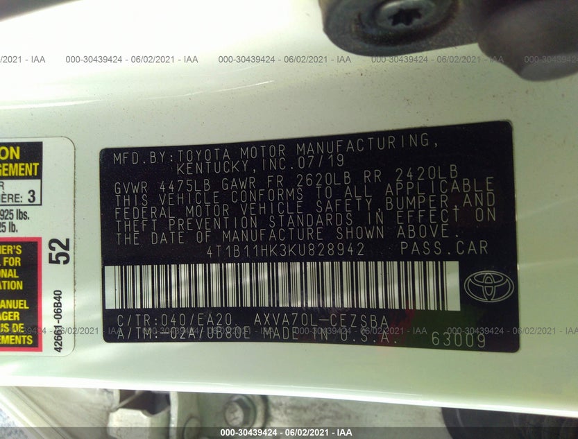 4T1B11HK3KU828942