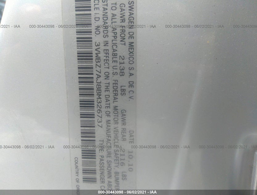 3VWBZ7AJ8BM326737