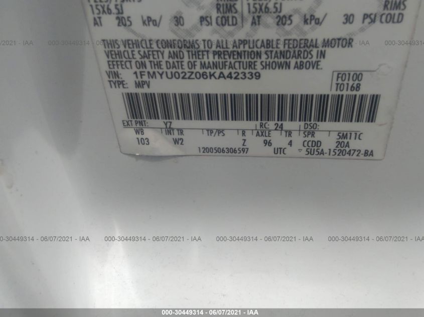 1FMYU02Z06KA42339 2006 Ford Escape Xls