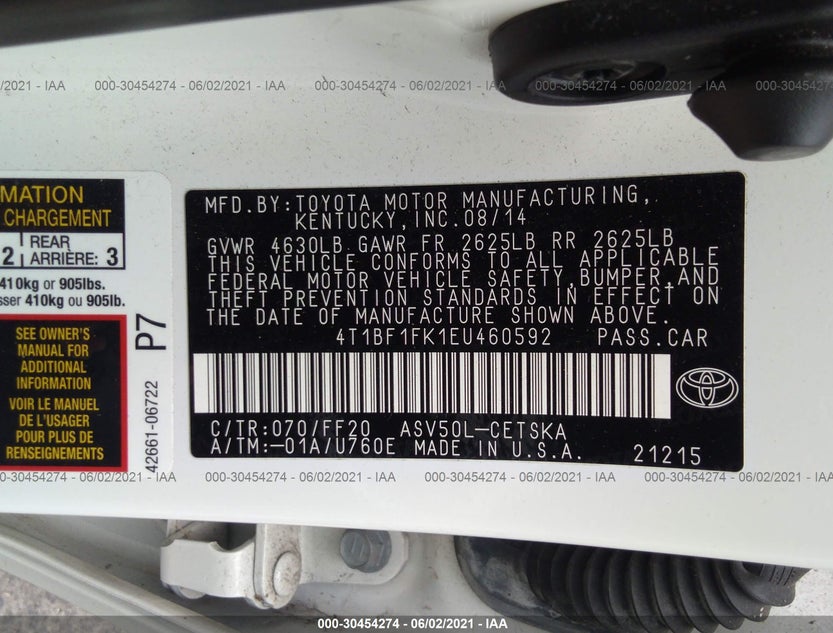 4T1BF1FK1EU460592