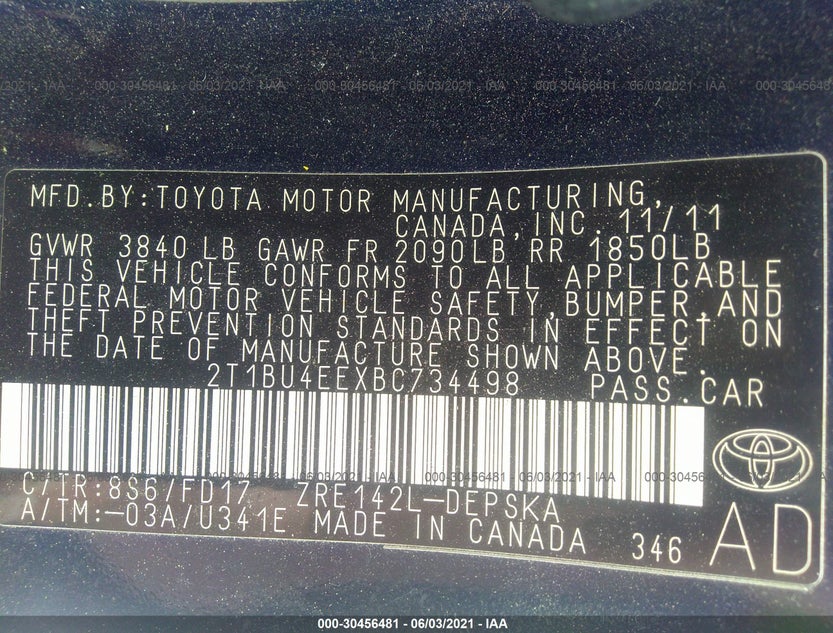 2T1BU4EEXBC734498