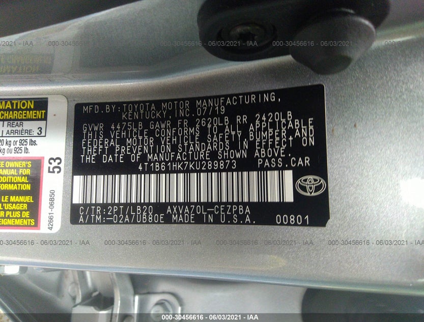 4T1B61HK7KU289873