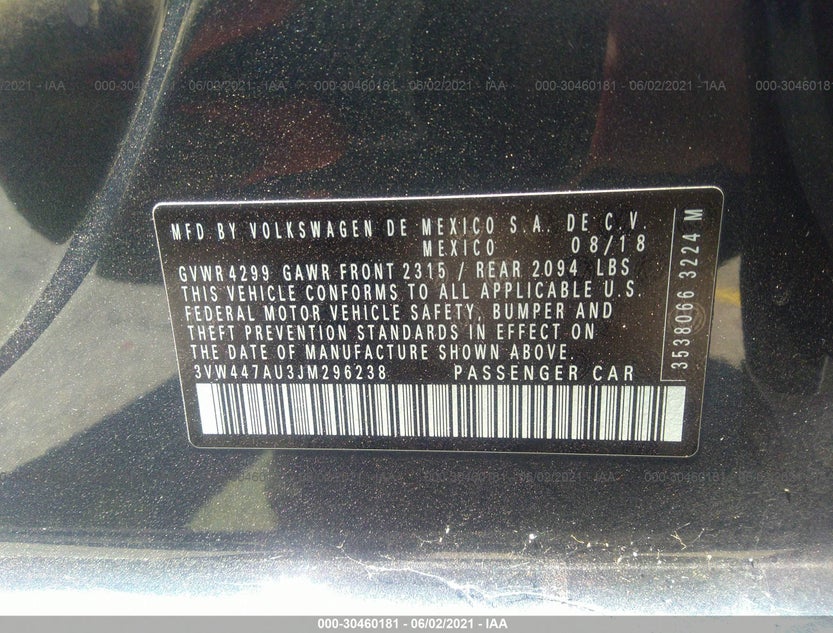 3VW447AU3JM296238