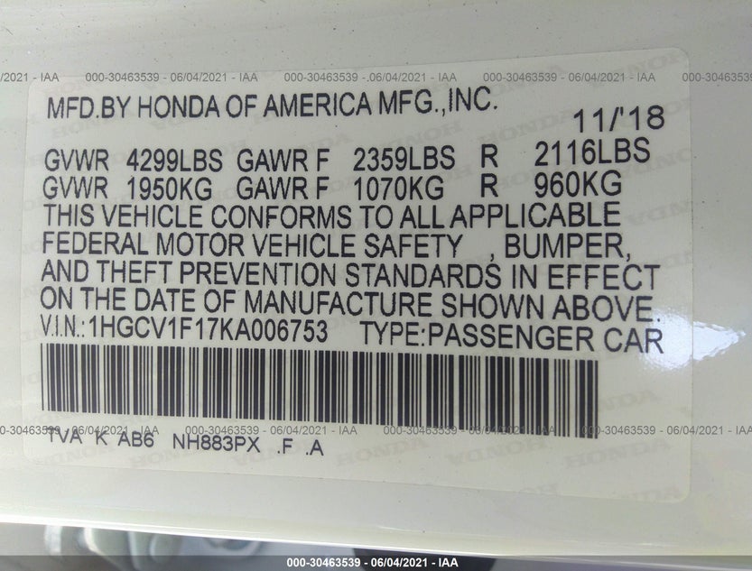 1HGCV1F17KA006753