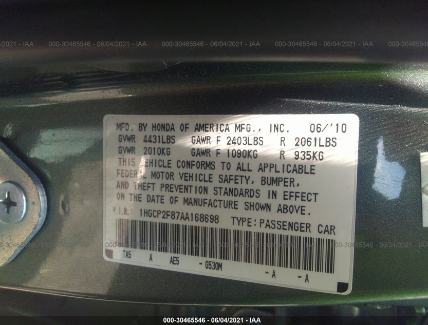 1HGCP2F87AA168698