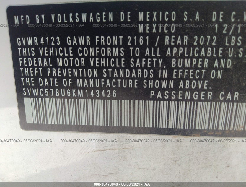 3VWC57BU6KM143426