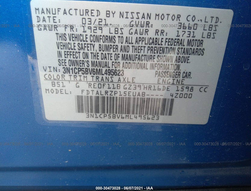 3N1CP5BV6ML495623