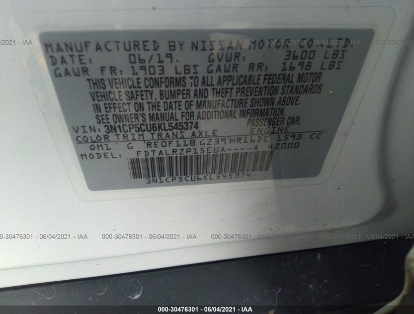 3N1CP5CU6KL545374