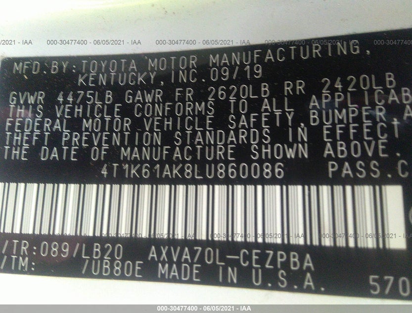 4T1K61AK8LU860086