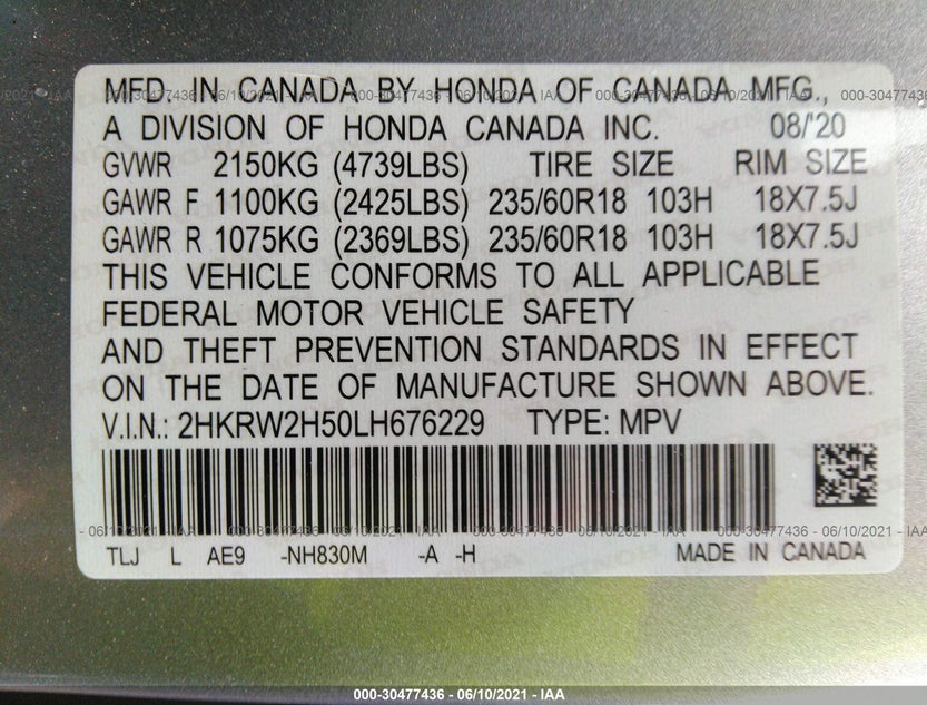 2HKRW2H50LH676229