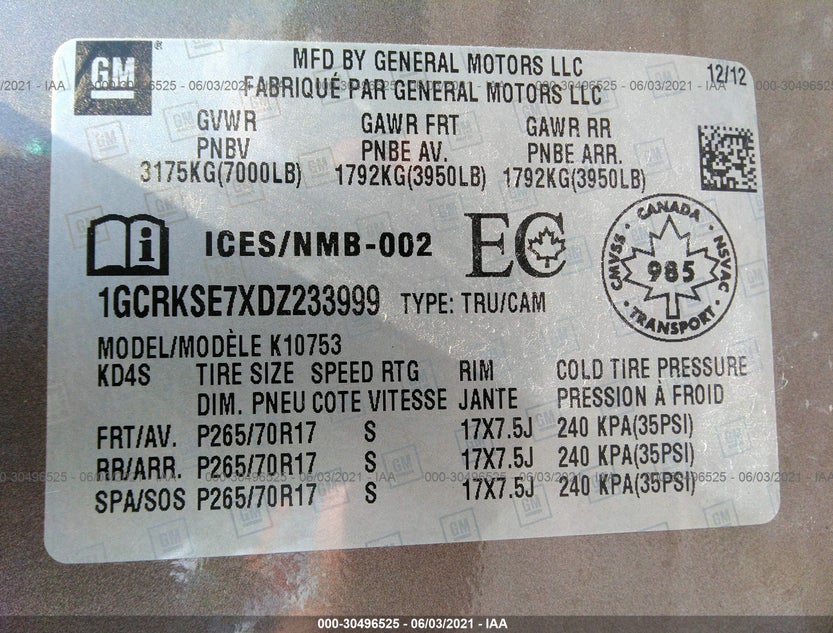 1GCRKSE7XDZ233999