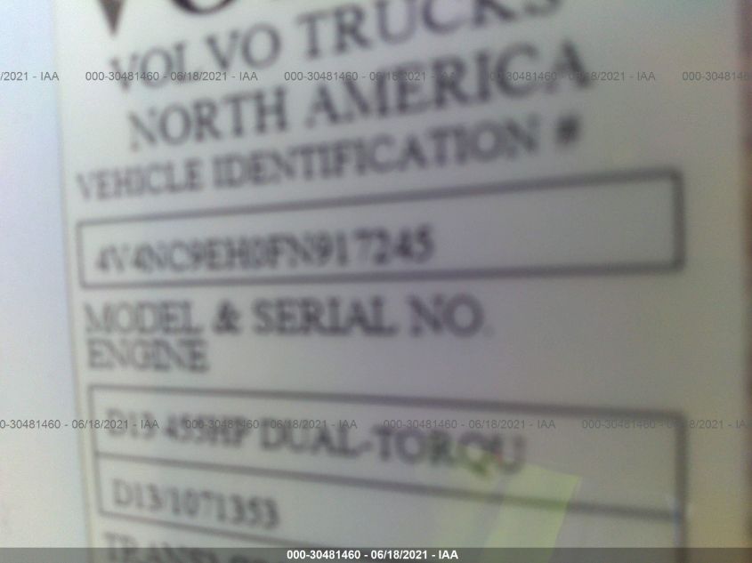 2015 Volvo Vn Vnl VIN: 4V4NC9EH0FN917245 Lot: 30481460