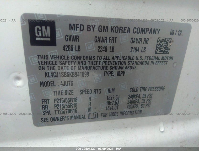 KL4CJ1SB5KB941699
