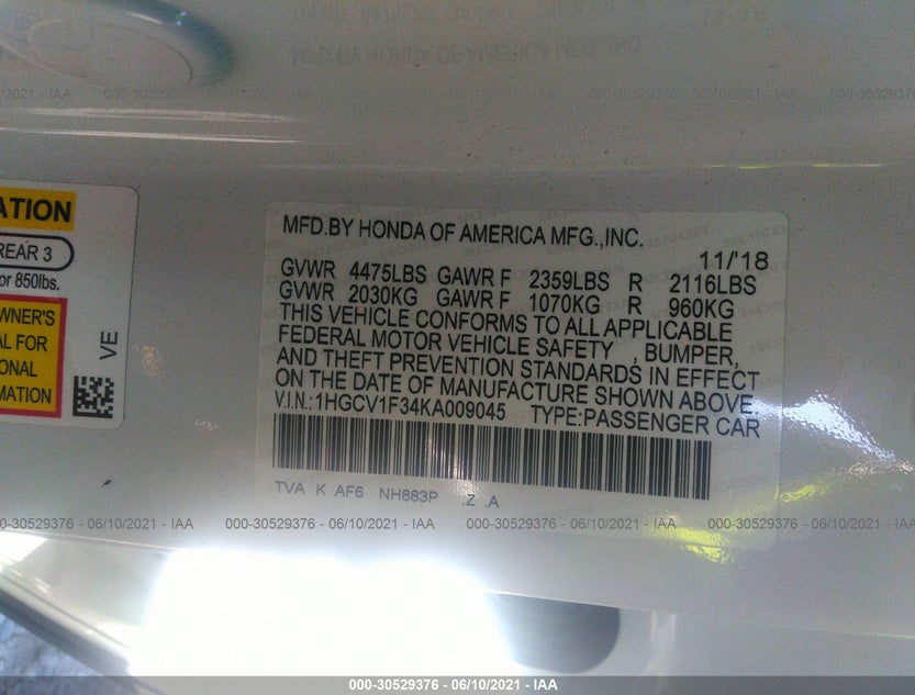 1HGCV1F34KA009045