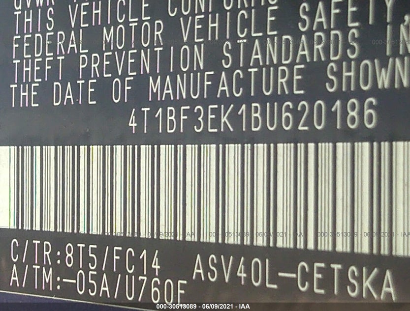 4T1BF3EK1BU620186