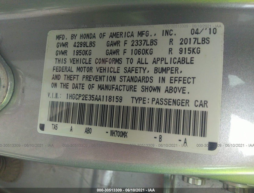 1HGCP2E35AA118159