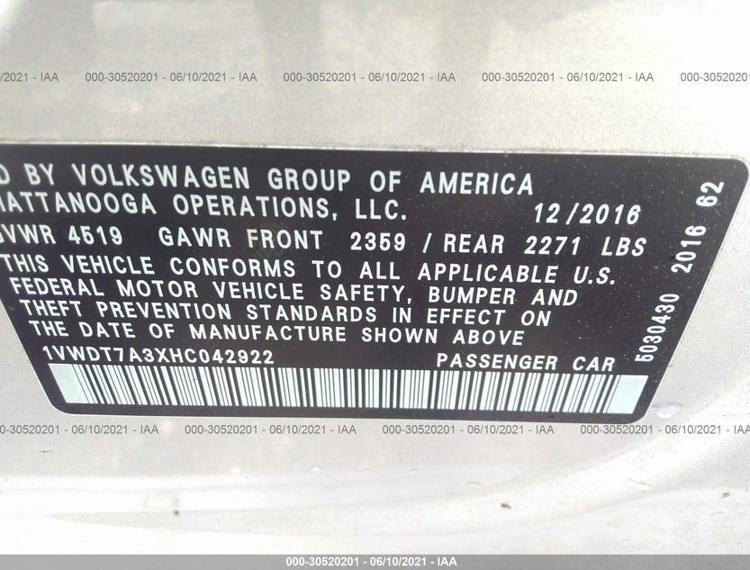 1VWDT7A3XHC042922