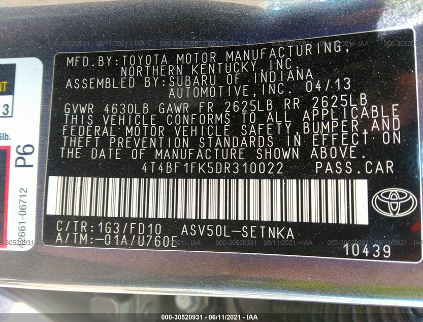 4T4BF1FK5DR310022
