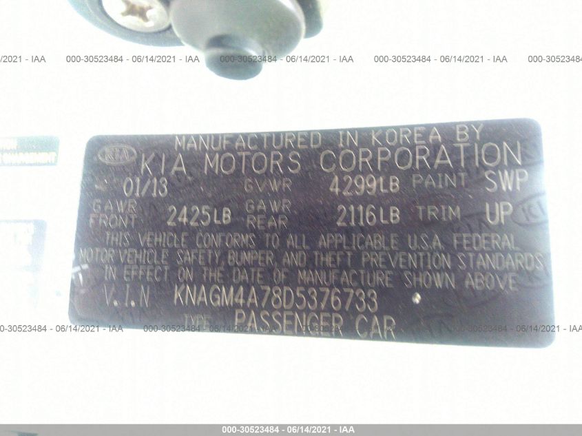 KNAGM4A78D5376733 2013 Kia Optima Lx