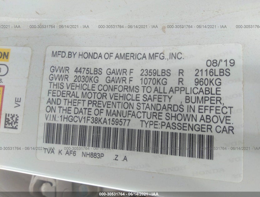 1HGCV1F38KA159577